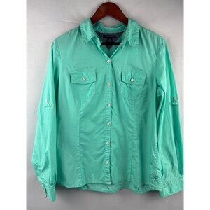 Tommy Hilfiger Womens Green Button-Down Shirt L 100% Cotton Long Sleeve Collared